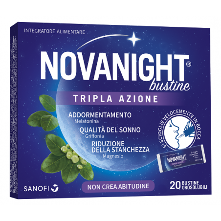 20 bustine di Novanight Tripla Azione Integratore di Melatonina