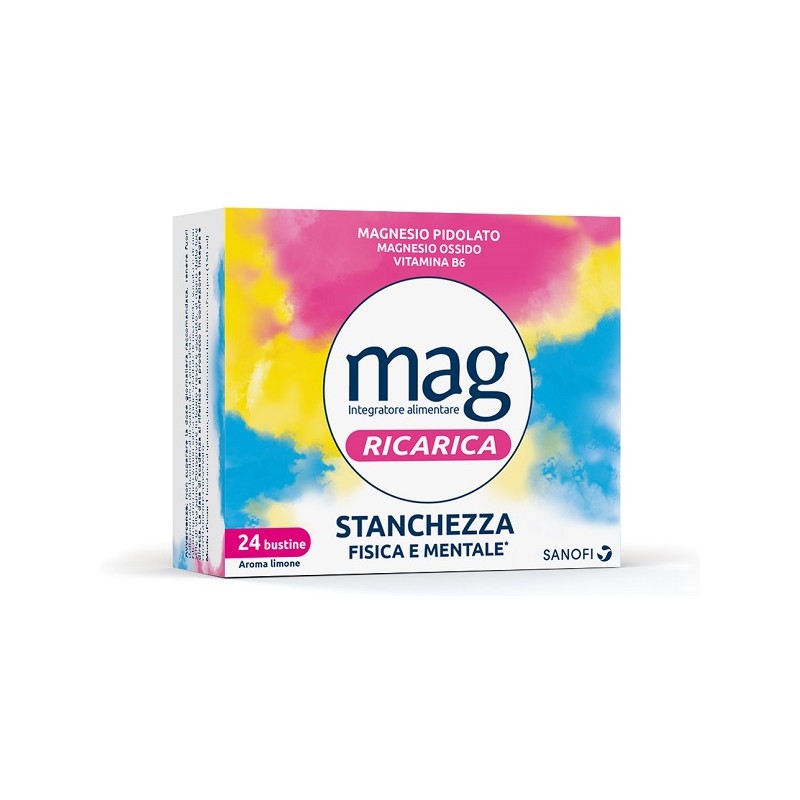 Confezione da 24 bustine di Mag Ricarica Integratore di Magnesio