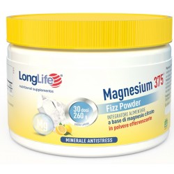 Barattolo fa 260 g di integratore di Magnesio Magnesium 375 Fizz Powder da Longlife