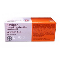 Confezione da 30 compresse rivestite masticabili di Rovigon Vitamine A ed E della Teofarma