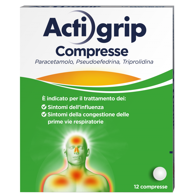 Blister da 12 compresse di Actigrip Influenza e Congestione Nasale della Johnson & Johnson