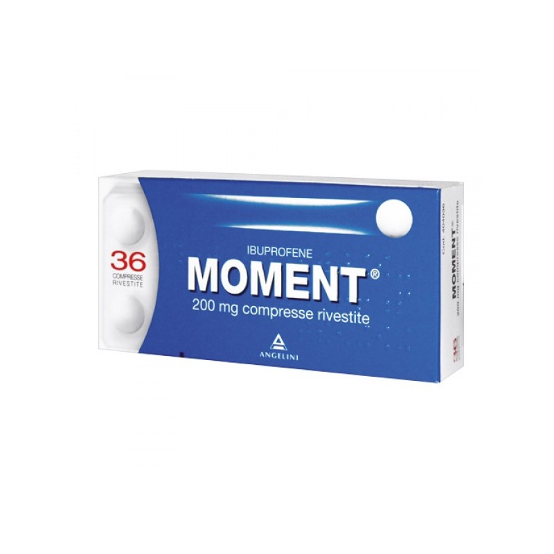 Blister da 36 compresse rivestite di Moment 200 mg della Angelini Pharma