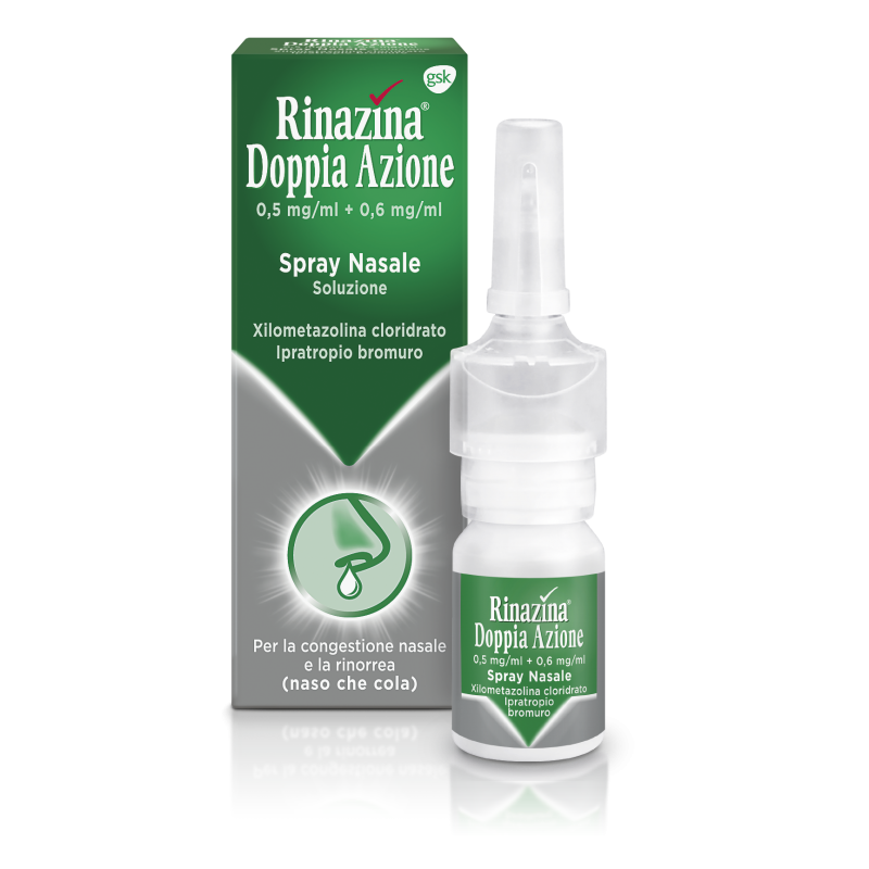 Spray nasale decongestionante da 10 ml Rinazina Doppia Azione