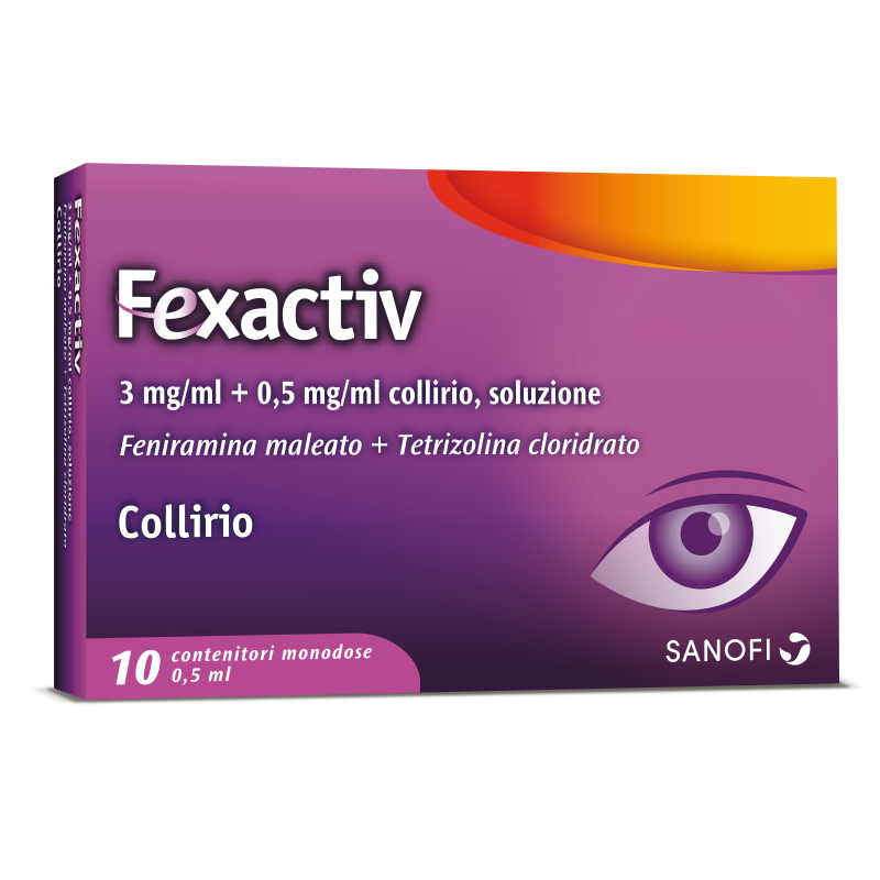 10 flaconcini di collirio antistaminico Fexactiv 3 Mg/ml + 0,5 Mg/ml