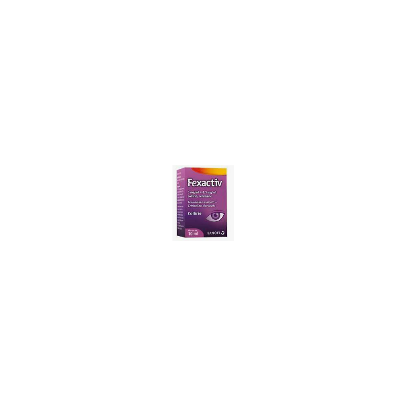Flaconcino da 10 ml di collirio antistaminico Fexactiv 3 Mg/ml + 0,5 Mg/ml