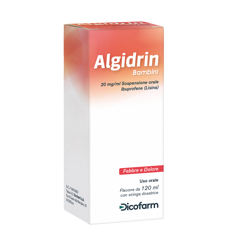 Algidrin per il trattamento sintomatico della febbre per bambini 120ml/mg + Siringa 5ml