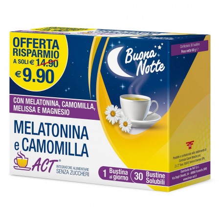 confezione 30 bustine melatonina e camomilla act