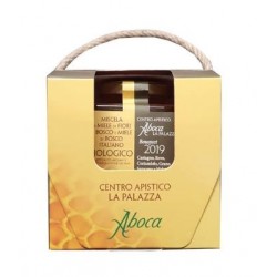 Barattolo in vetro contenente 250 g di miele di fiori biologico Aboca