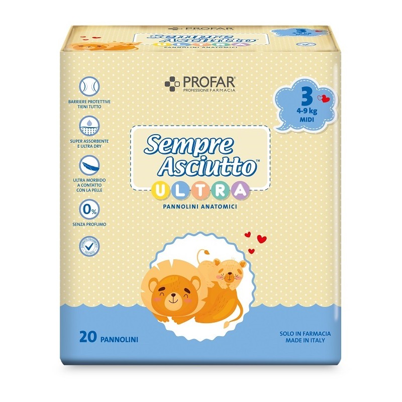 22 pezzi di Profar Sempre Asciutto Pannolino Ultra Midi 4/9 Kg