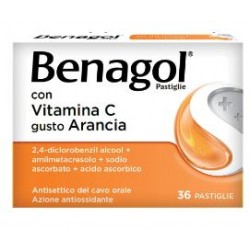 confezione 36 pastiglie Benagol gusto arancia con vitamina C