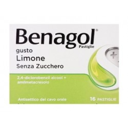 Blister da 16 pastiglie di Benagol gusto limone senza zucchero della Reckitt Benckiser