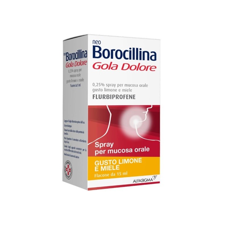 Flacone Spray 15 ml con Applicatore di Neo Borocillina Gola Dolore della Alfasigma