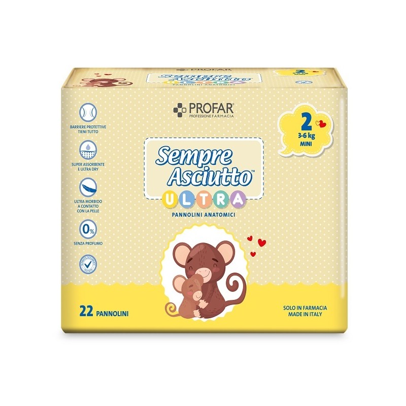 22 pezzi di Profar Sempre Asciutto Pannolino Ultra Mini 3/6 Kg