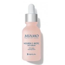Confezione da 10 ml di Miamo Longevity Plus Nourish 3-biotic rich serum siero viso nutriente e anti-age