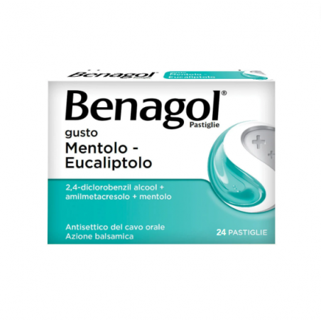 Blister da 24 pastiglie di Benagol gusto Mentolo-Eucaliptolo della Reckitt Benckiser