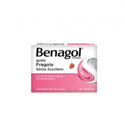 Blister da 24 Pastiglie di Benagol gusto fragola senza zucchero della Reckitt Benckiser