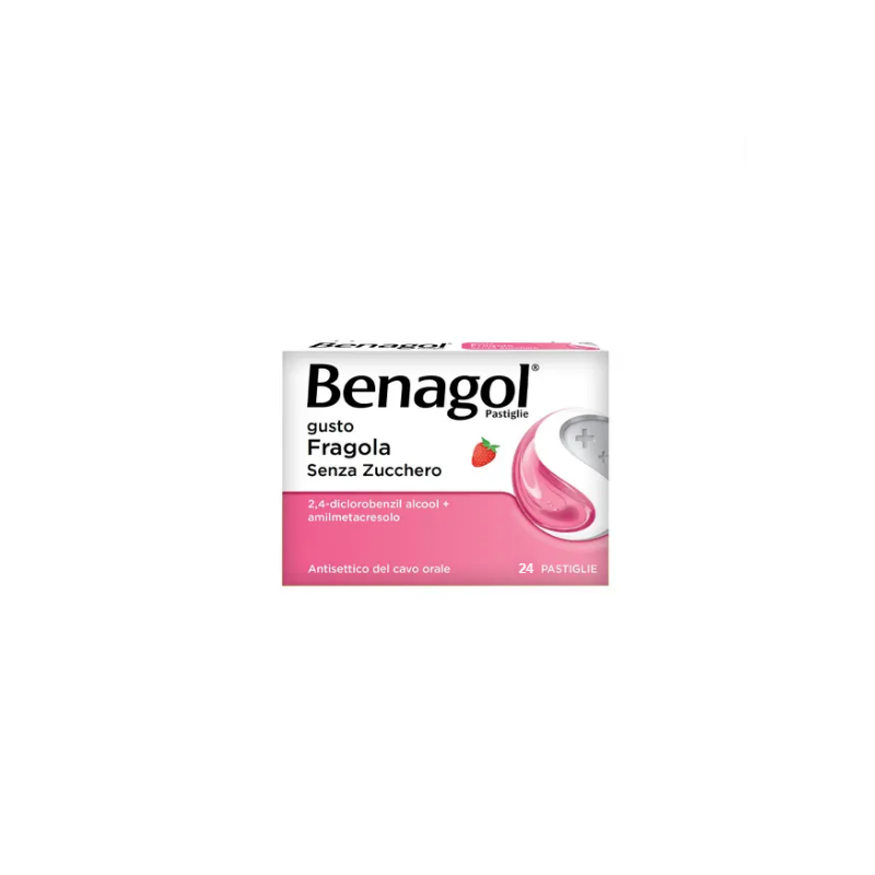 Blister da 24 Pastiglie di Benagol gusto fragola senza zucchero della Reckitt Benckiser