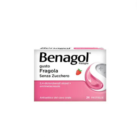 Blister da 24 Pastiglie di Benagol gusto fragola senza zucchero della Reckitt Benckiser