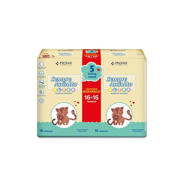 16+16 pezzi di Profar Sempre Asciutto Pannolino Ultra Junior 11/25 Kg Bipack