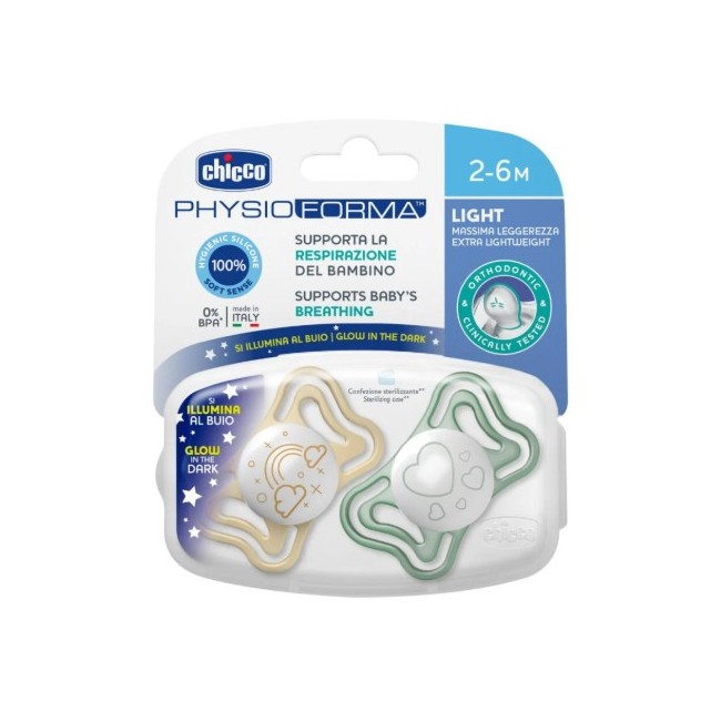 Chicco Succhietto Light Lumi Silicone 2-6m 2 Pezzi