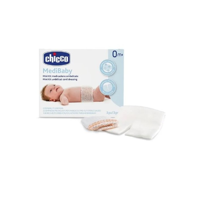 Chicco Mini Kit Medicazione Ombelicale Benda A Rete Elastica Calibro 6 + Compresse In Tnt Sterili 10x10 Cm 4 Pezzi
