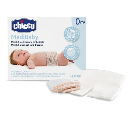 Chicco Mini Kit Medicazione Ombelicale Benda A Rete Elastica Calibro 6 + Compresse In Tnt Sterili 10x10 Cm 4 Pezzi