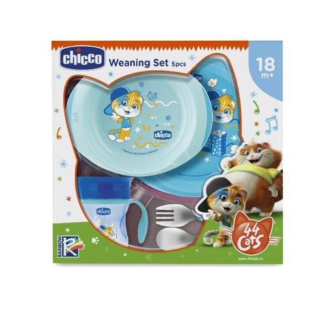 Chicco Set Pappa Azzurro 44gatti 18m