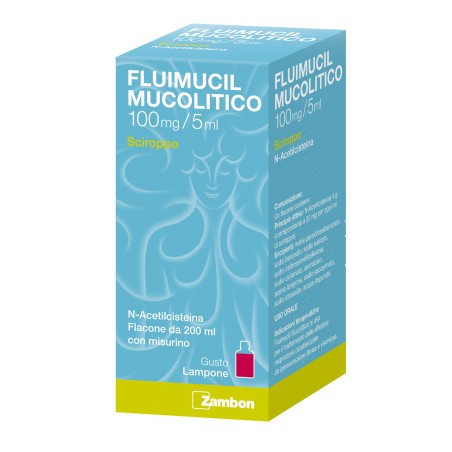 Sciroppo al lampone da 200 ml Fluimucil Mucolitico 100 Mg/5 Ml