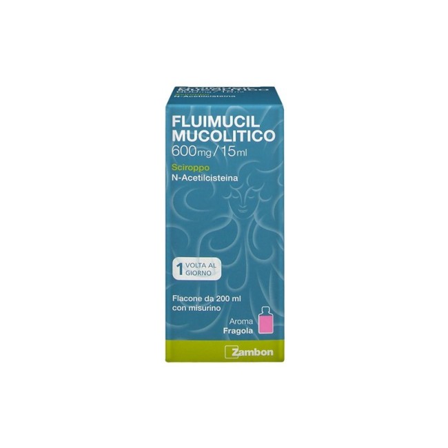 Sciroppo alla fragola da 200 ml Fluimucil Mucolitico 600 Mg/15