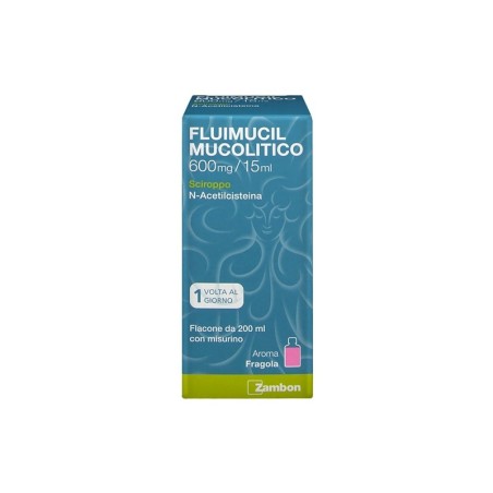 Sciroppo alla fragola da 200 ml Fluimucil Mucolitico 600 Mg/15