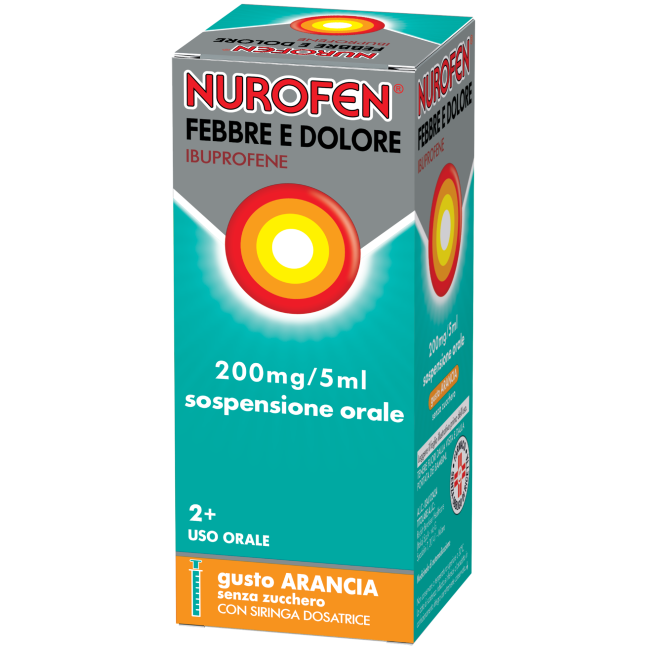 Flacone da 100 Ml di Nurofen Febbre e dolore 200mg con siringa dosatrice , gusto arancia senza zucchero della Reckitt Benckiser