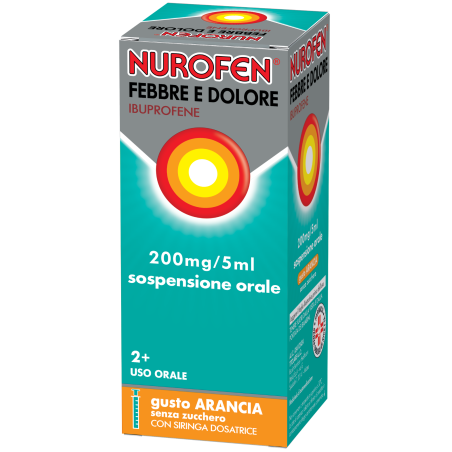 Flacone da 100 Ml di Nurofen Febbre e dolore 200mg con siringa dosatrice , gusto arancia senza zucchero della Reckitt Benckiser