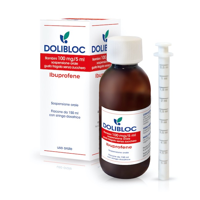 Flacone da 150 ml Dolibloc Bambini 100 Mg/5 Ml Gusto Fragola Senza Zucchero
