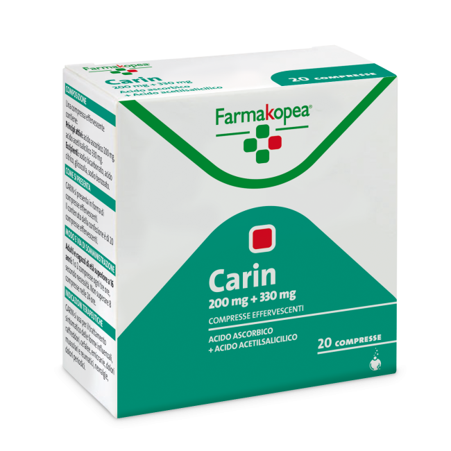 Farmakopea Carin Acido Acetilsalicilico + Acido Ascorbico 330 Mg + 200 Mg 20 Compresse Effervescenti