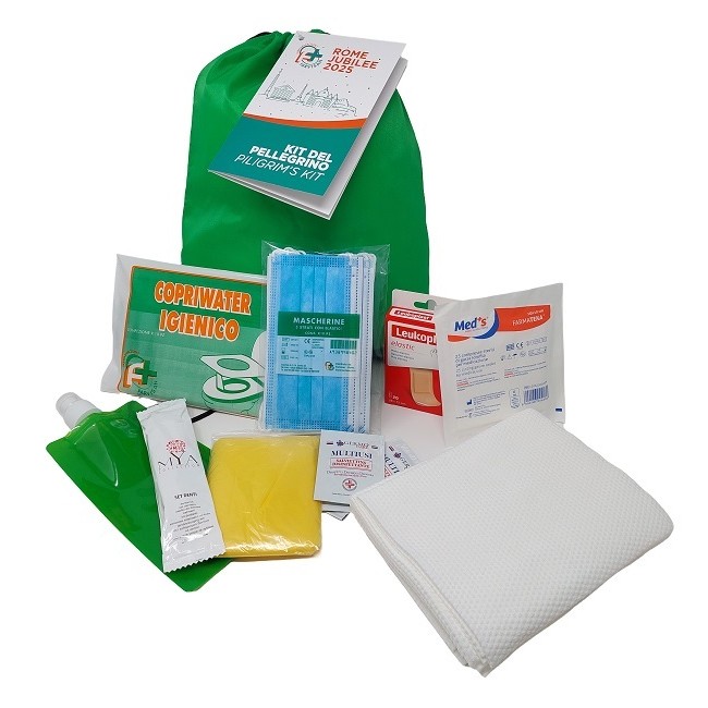Farvisan Kit Del Turista Pellegrino Contenente 1 Borraccia Pieghevole+spazzolino Denti+dentifricio+10 Mascherine Chir+10 Fogli C