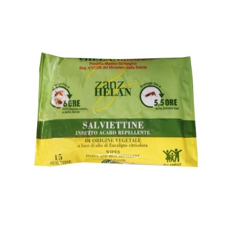 Zanzhelan Insettorepellente Vegetale Salviettine 15 Pezzi
