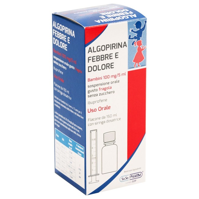 150 ml Sospensione Orale Gusto Fragola Senza Zucchero Algopirina Febbre E Dolore Bambini 100mg/5ml