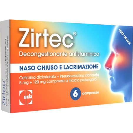 6 compresse  Zirtec Decongestionante Antistaminico 5 Mg + 120 Mg