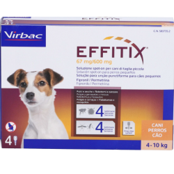 Confezione da 4 pipette di Soluzione Spot-on per Cani 4-10 Kg da Virbac Effitix 67 Mg/600 Mg