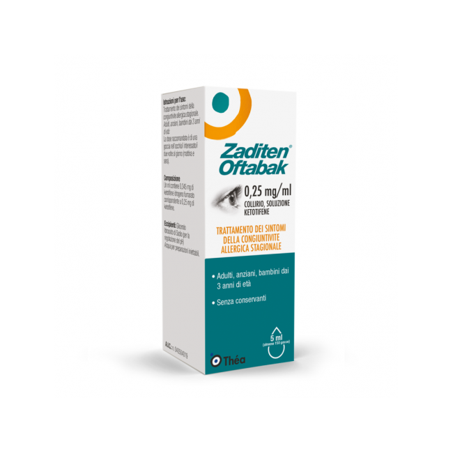 Flaconcino da 5 ml Zaditen Oftabak 0,25 Mg/ml
