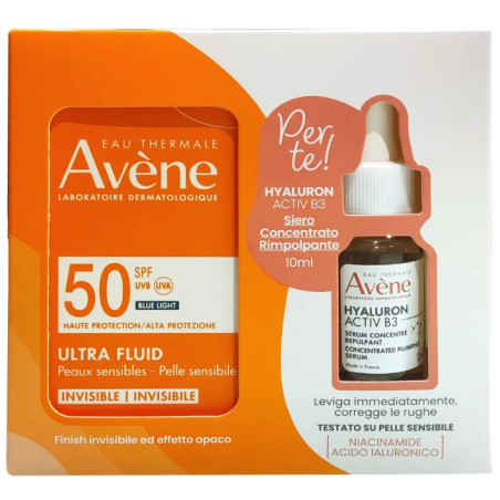 Avène Eau Thermale Avene Solare Ultra Fluid Spf50 50 Ml + Hyaluron Active B3 Siero 10 Ml