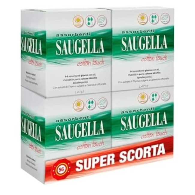Meda Pharma Saugella Cotton Touch Assorbenti Esterni Giorno Azione Antiodore Con Ali In Cotone Ipoallergenici 14 Pezzi X 4