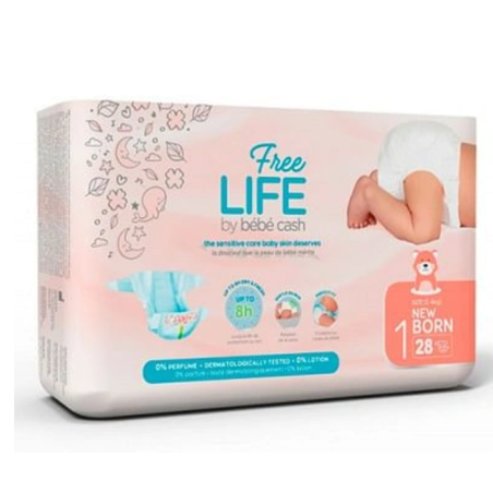 Ontex Freelife By Bebecash New Born Taglia 1 2-4 Kg Girovita 30-41 Cm 28 Pezzi