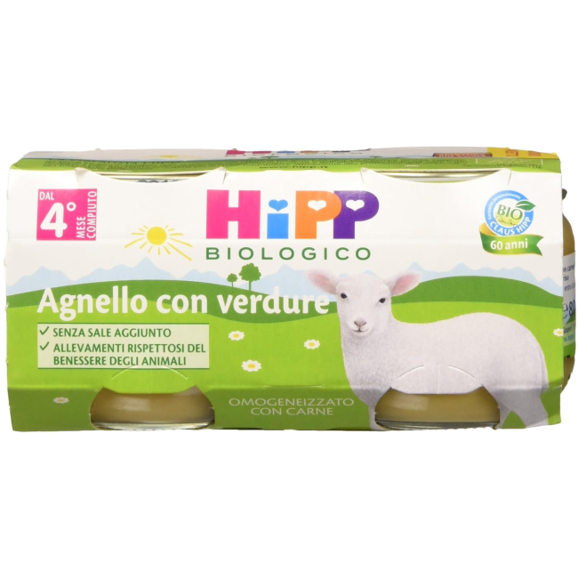 Hipp Bio Omogeneizzato Agnello Con Verdure 2 Pezzi Da 80 G