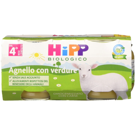 Hipp Bio Omogeneizzato Agnello Con Verdure 2 Pezzi Da 80 G