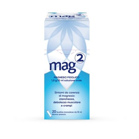 20 bustine di soluzione orale di Magnesio per affaticamento Mag2 20 bustine di soluzione orale di Magnesio per affaticamento Mag2