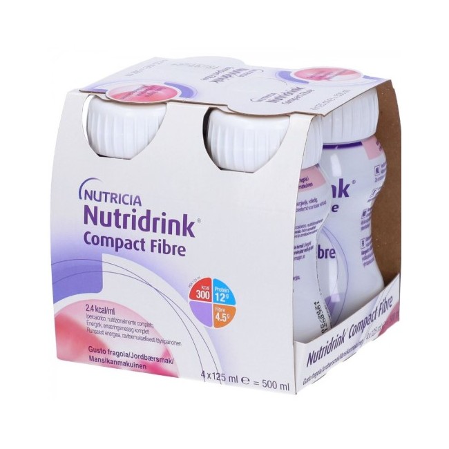 Confezione da 4 Flaconi di Nutridrink Compact Fibre fragola di danone Nutricia