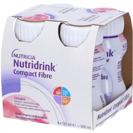 Confezione da 4 Flaconi di Nutridrink Compact Fibre fragola di danone Nutricia Confezione da 4 Flaconi di Nutridrink Compact Fibre fragola di danone Nutricia