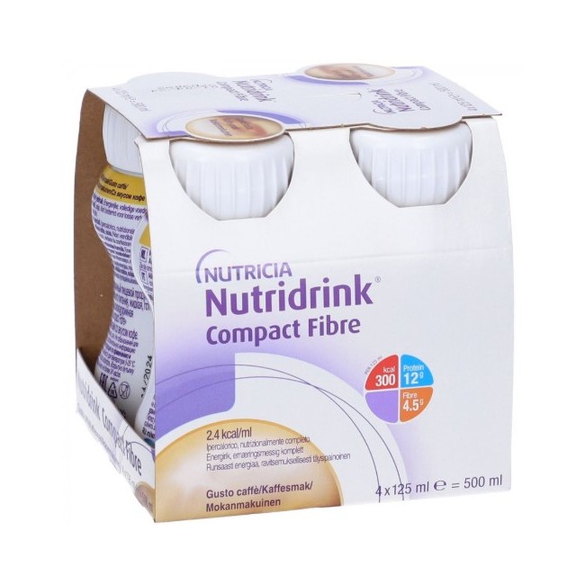 Confezione da 4 Flaconi di Nutridrink Compact fibre Caffè di danone Nutricia
