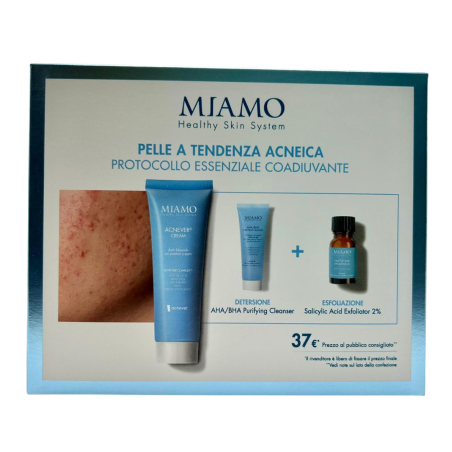cofanetto pelle a tendenza acneica crema+detersione+esfoliazione Miamo